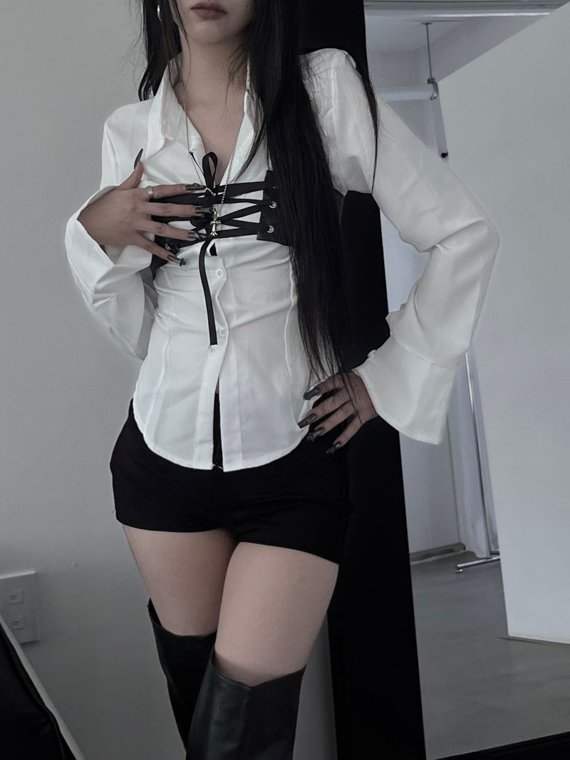 back corset cuff shirt (2color)