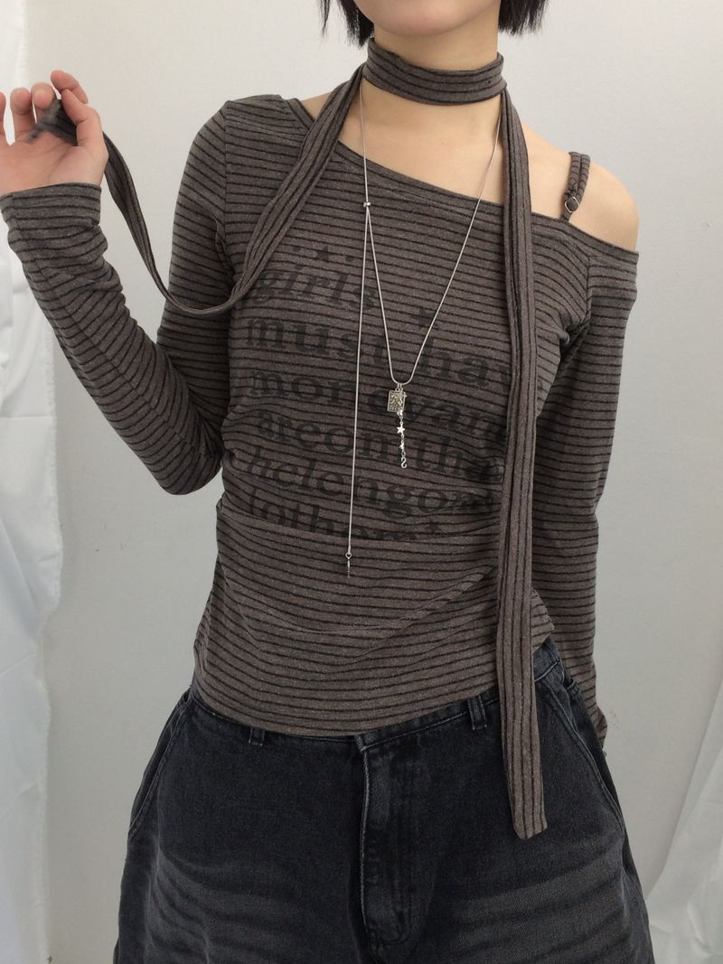 striped tie-neck top