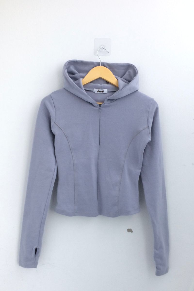 Fingerhole line hooded half zipup