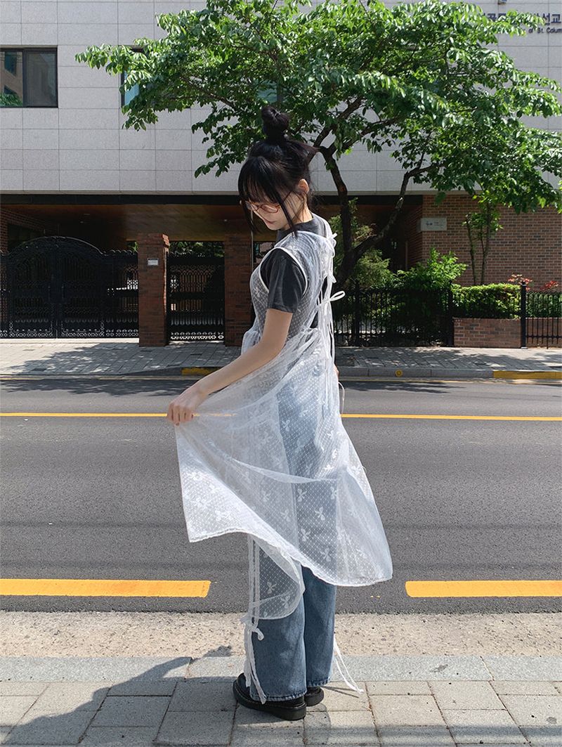 LACE SEE-THROUGH LAYERED DRESS