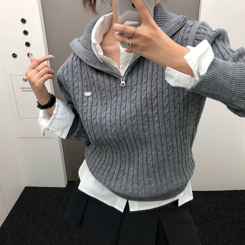 [BELLIDE MADE] CABLE HALF ZIP-UP KNIT WITH PENDANT