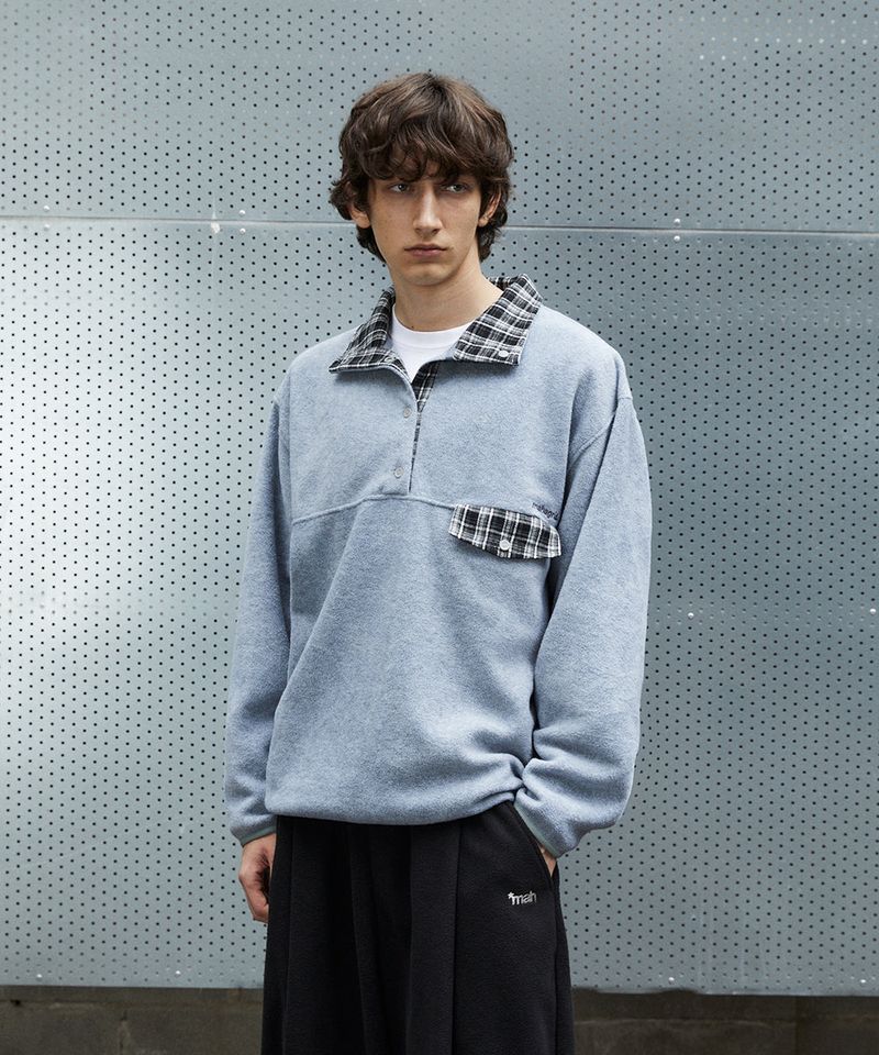 CHECK FLEECE ANORAK_GREY