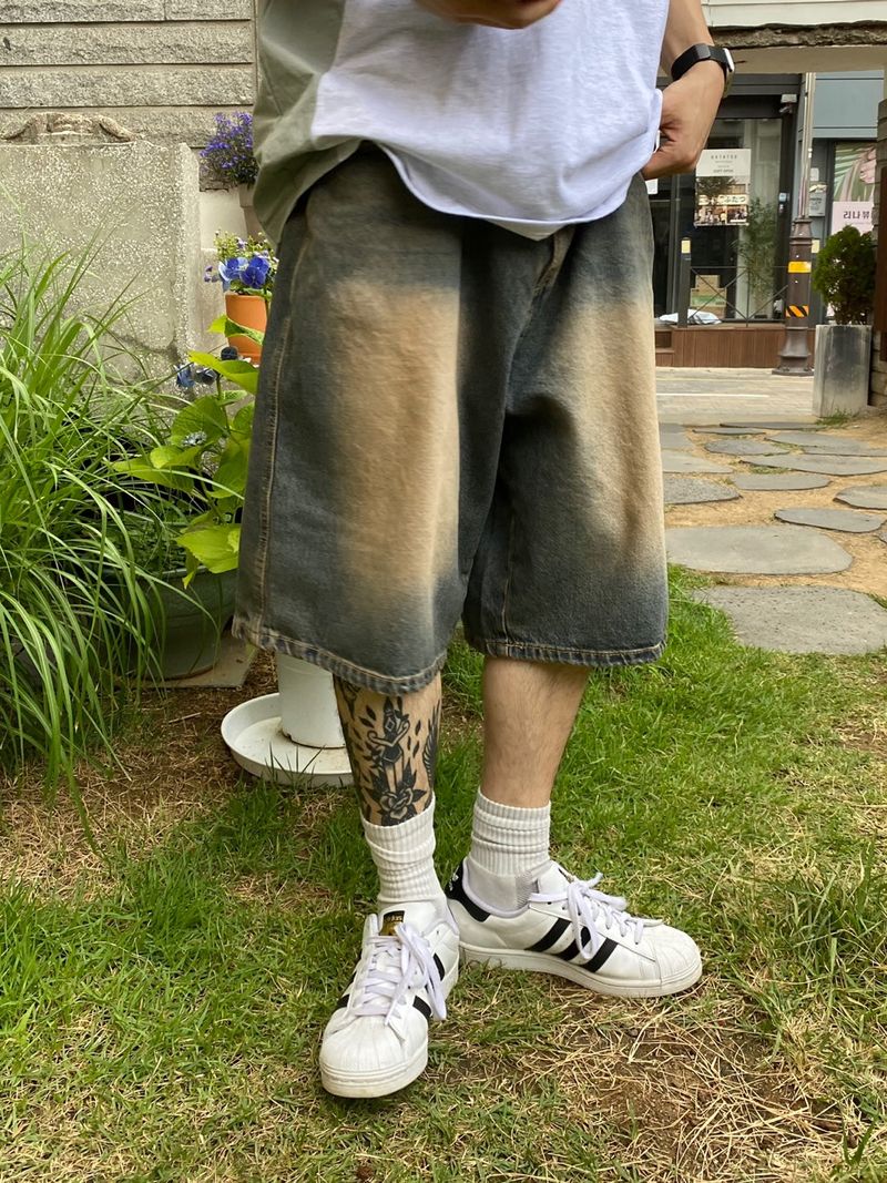 Dying Washing Denim Half Pants