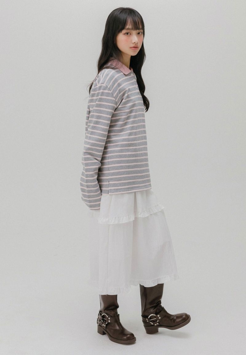 SOFT COLLAR STRIPE T-SHIRT (NAVY)