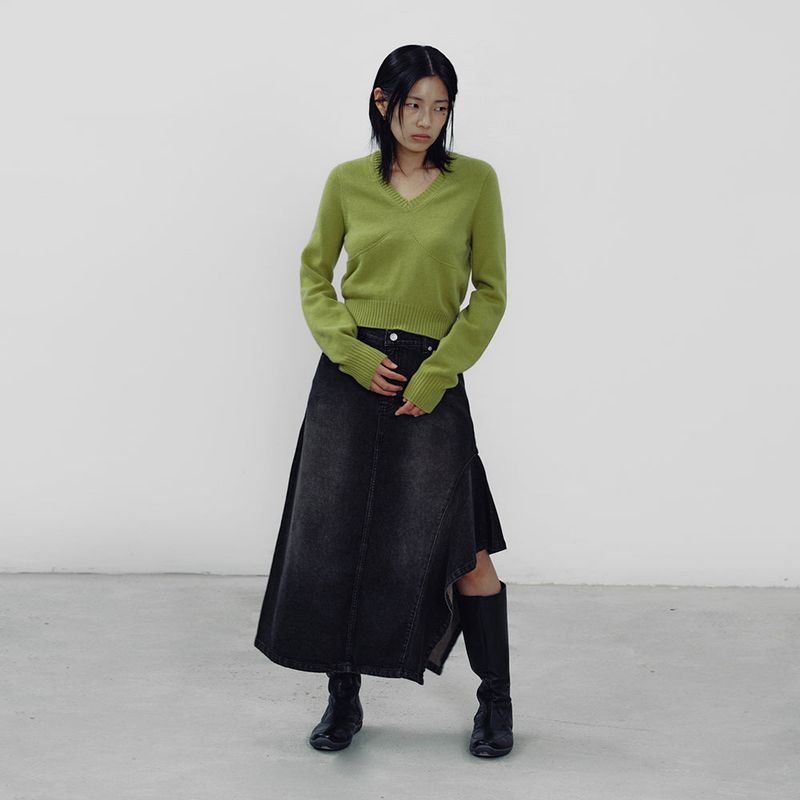 answerisyes（アンサーイズイエス）の「Denim Unbalanced Pleats Skirt（）」
