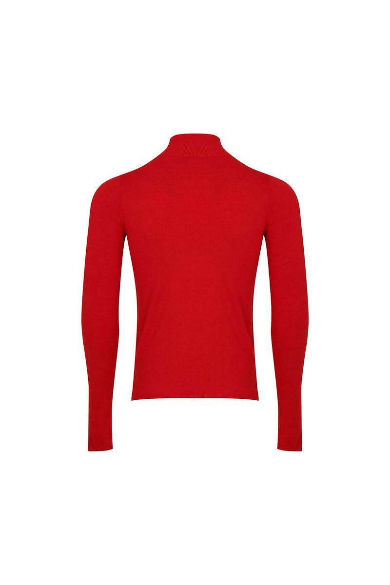SLIT CUT-OUT HIGHNECK KNIT RED
