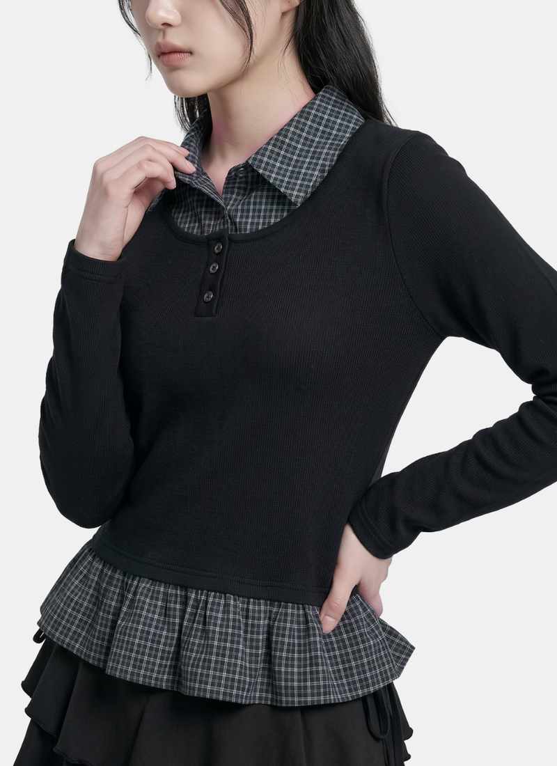 Nelis Check Layered Frill T-shirt