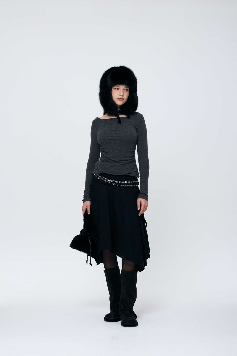 MUREN SHIRRING TOP / CHARCOAL