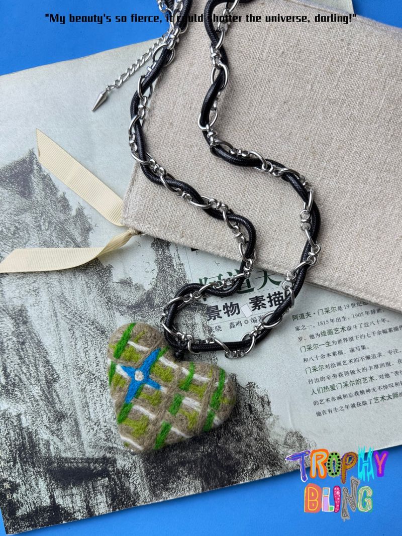 Felt Heart Long Chain Necklace