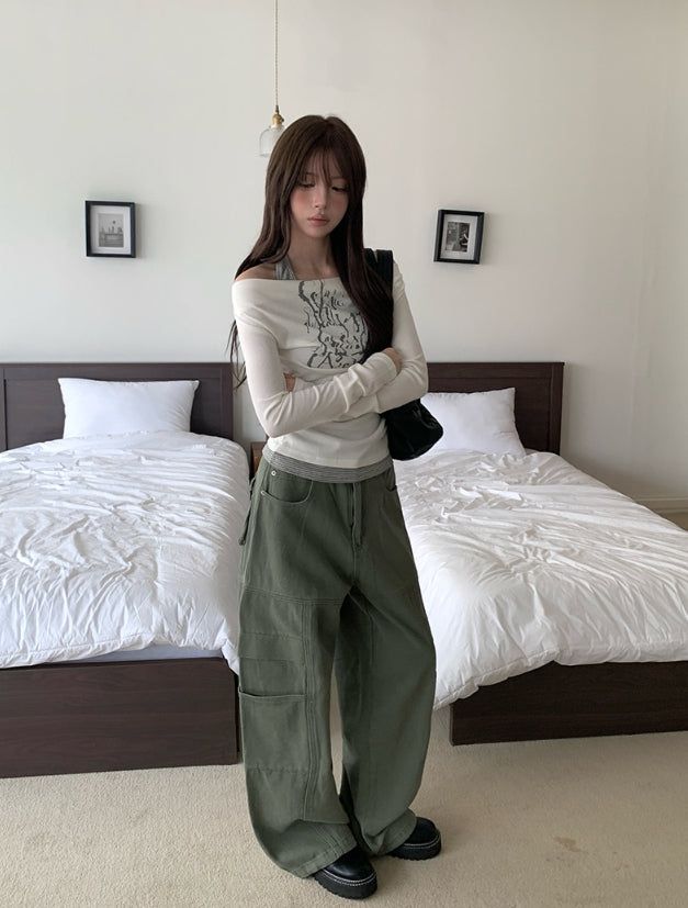 Clun Cut Wide String Cargo Pants