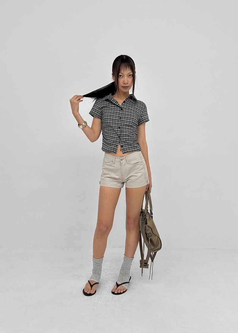 [MADE] Seriu Checked Shirring Short-Sleeve Shirt