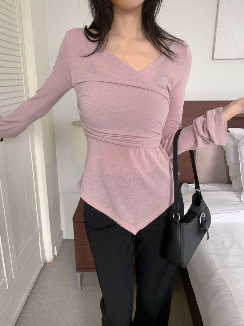 Berre Wrap Shirring Asymmetric Long Sleeve Tee