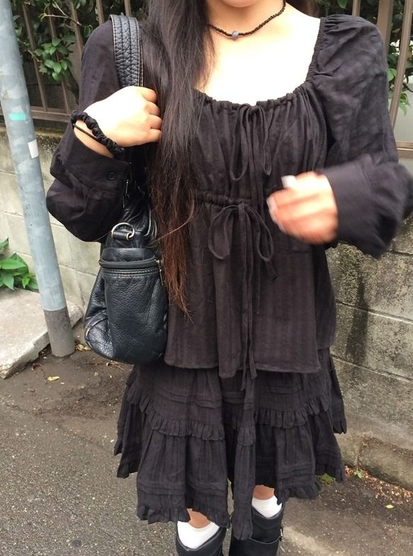 Murun Ribbon Strap Shirring Long Sleeve Blouse