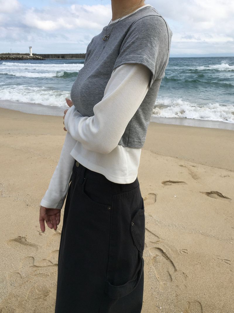 Soft Color Block Layered T-Shirt (3c)