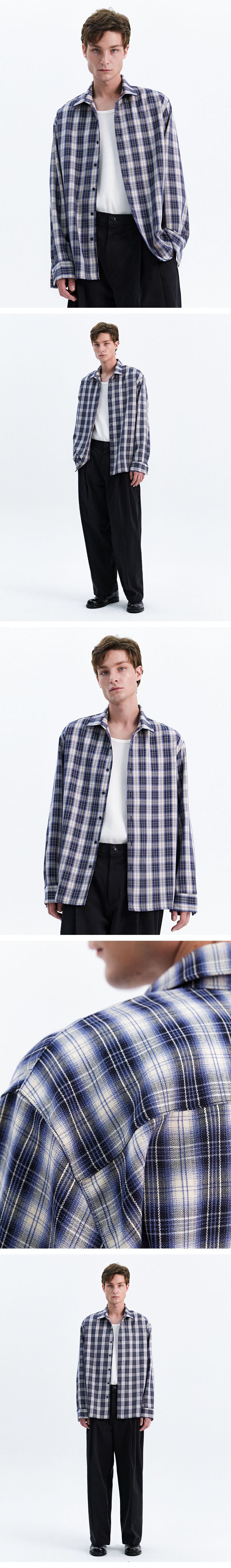 PATTERNED ETHNIC OMBRE CHECK SHIRT_BLUE