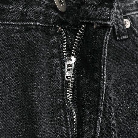 Groove cat-washed rivet flare denim pants