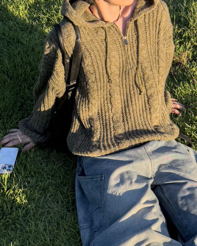 JIIGEUM(ジグム)の「Lune Cable Half Zip-Up Hoodie Knit(Tops)」