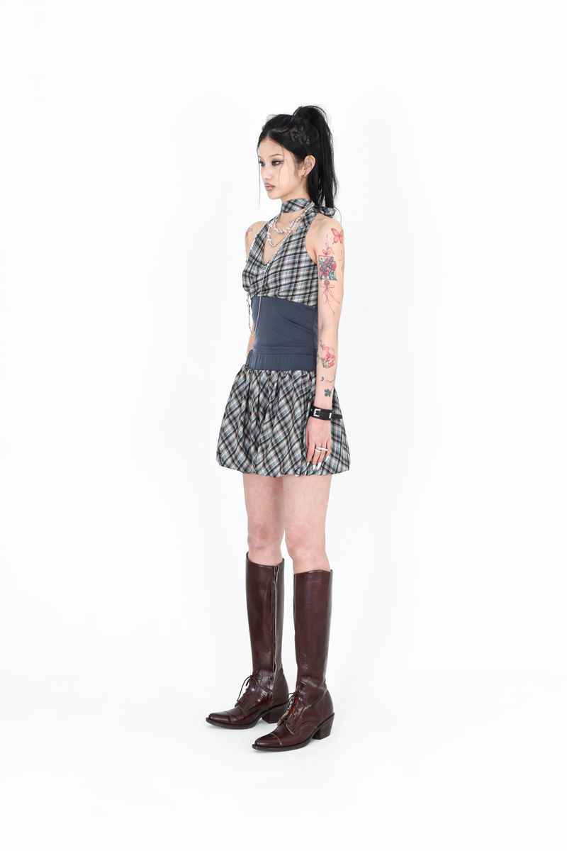 MINT CHECK HALTER TOP