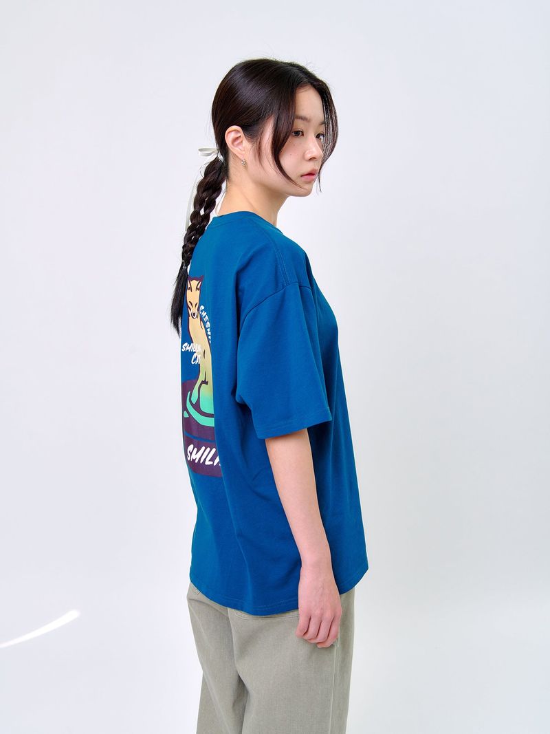 SMILING CAT T-SHIRT_Teal