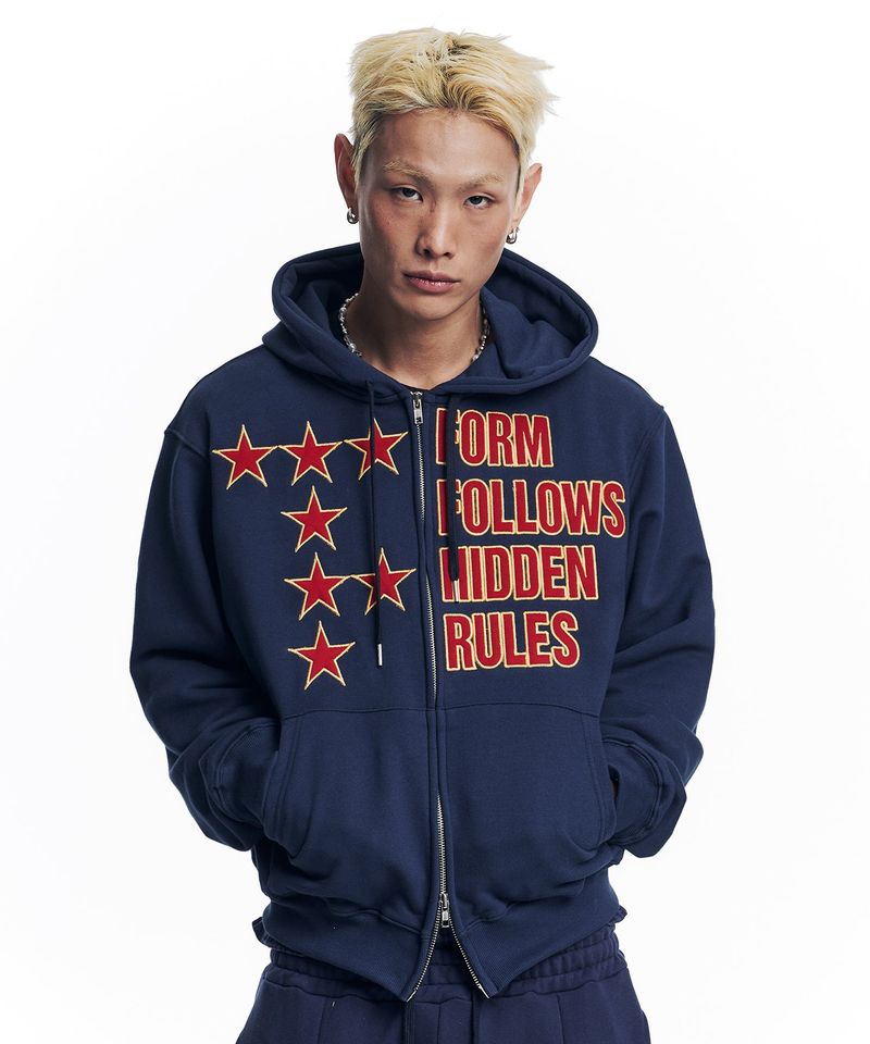 EASY NO EASY（イージーノーイージー）の「Star Lettering Patch Hoodie Zip-Up - Navy（Tops）」