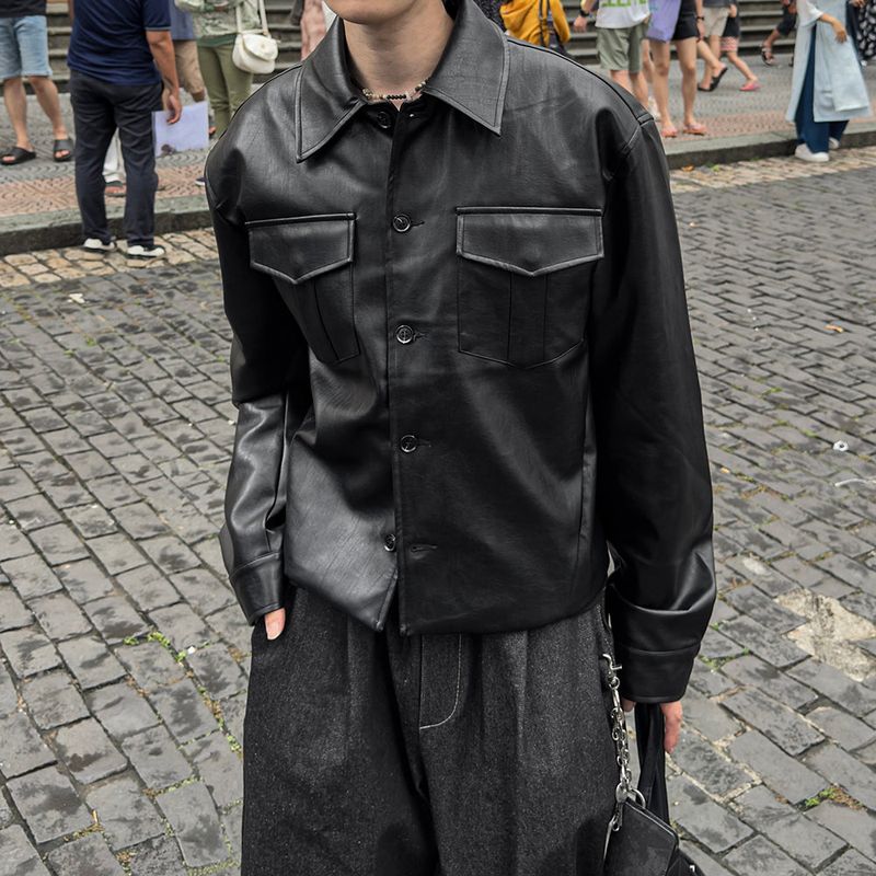 Mark Pocket Short Leather Jacket