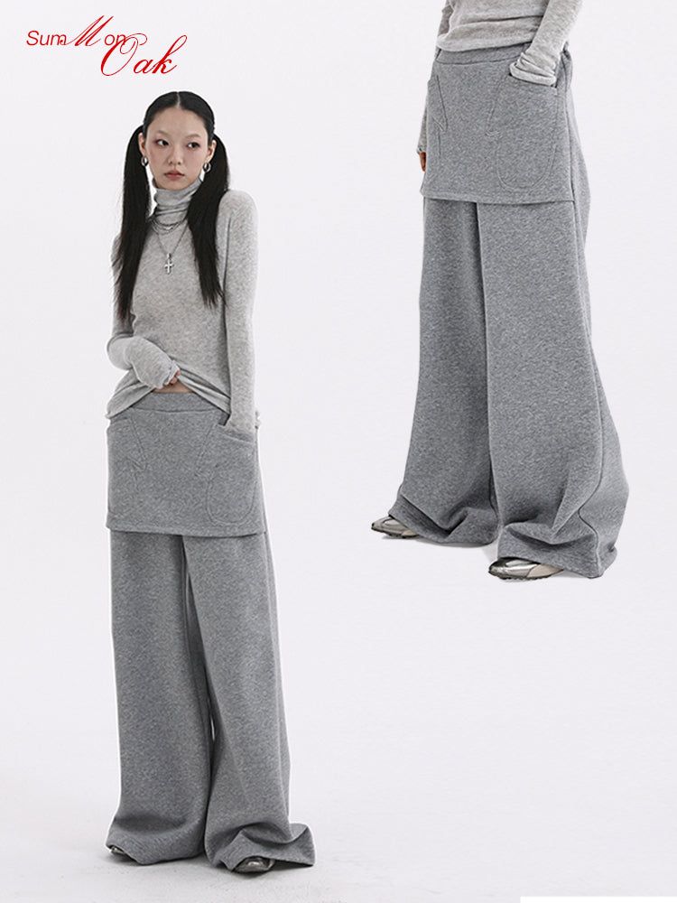 summon oak（サモンオーク）の「Summon Oak Glove Pocket Fake Two piece Sanitary Pants Women's Velvet Style 2024 New Straight Loose Wide Leg Casual Pants（Pants）」