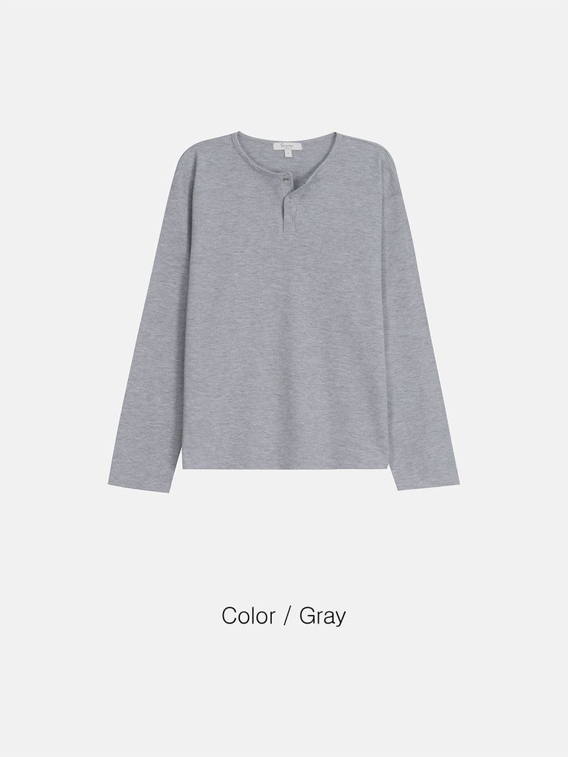 Waffle Henley neck long sleeve