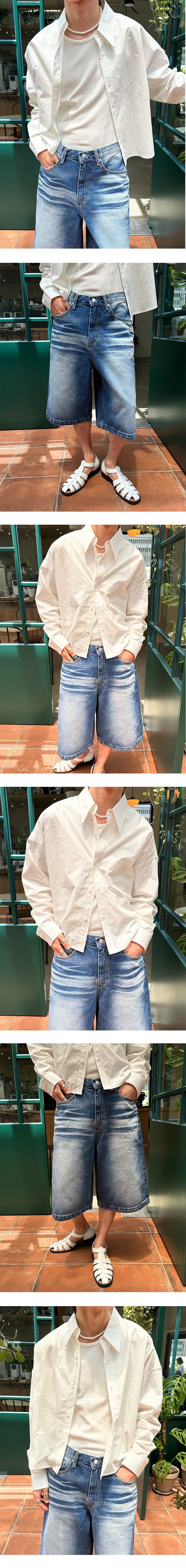 [S/S] Raisor embo blue bermuda pants