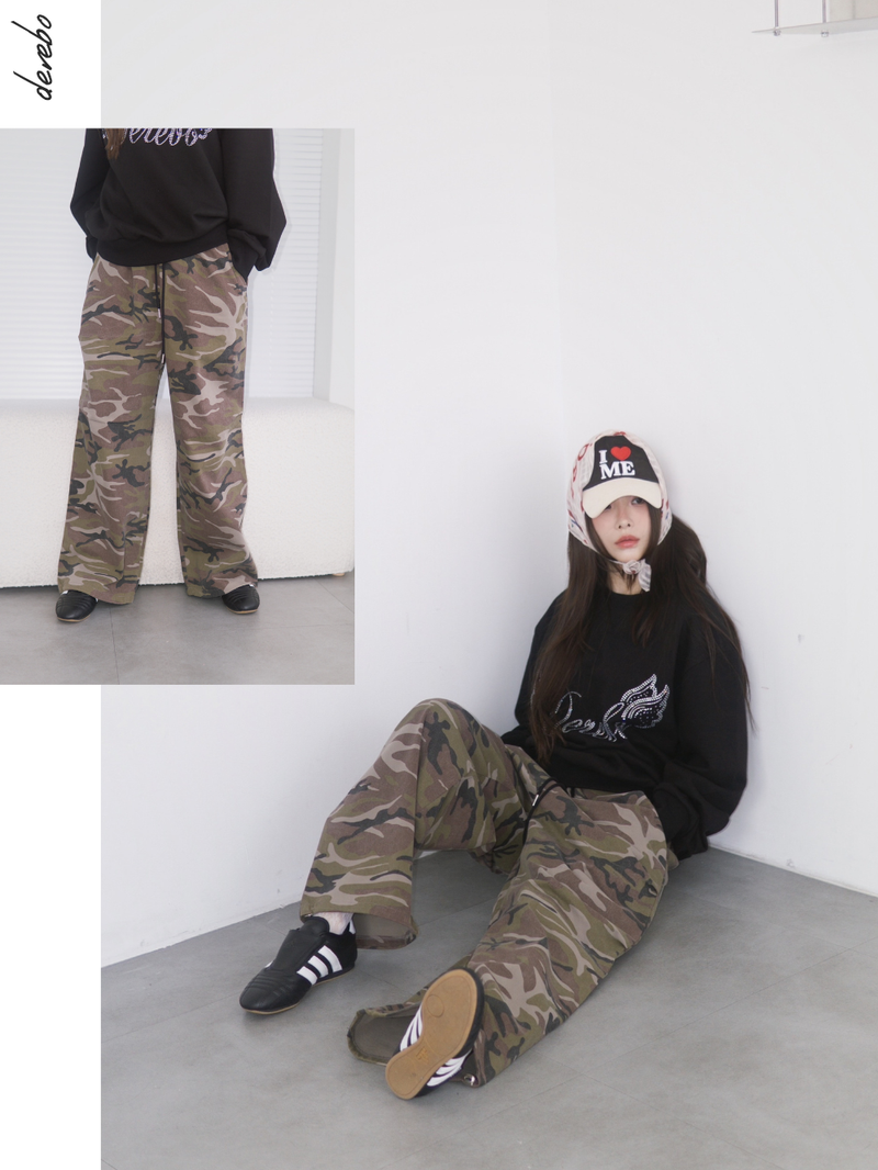 camo casual banding straight pants