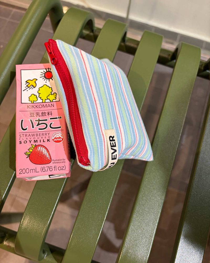 Multi stripe flat pouch - blue , M size