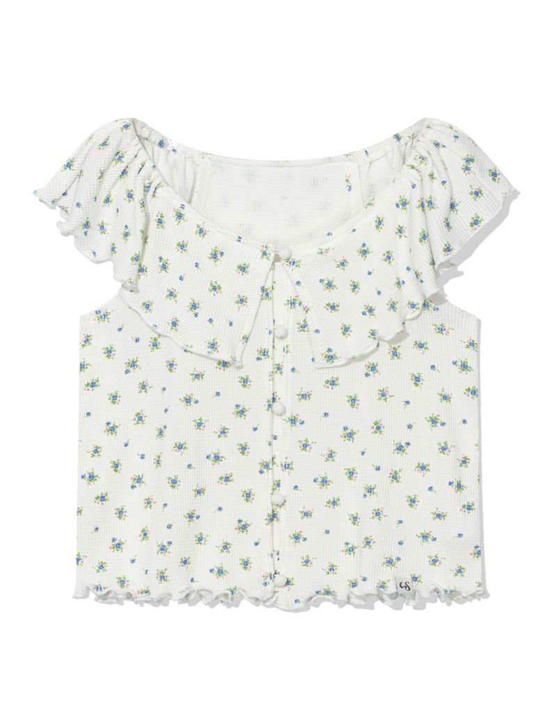 RUFFLE FLOWER BLOUSE(WHITE)