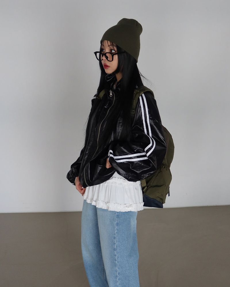 [UNISEX] Track Glossy Windbreaker Jersey Jacket