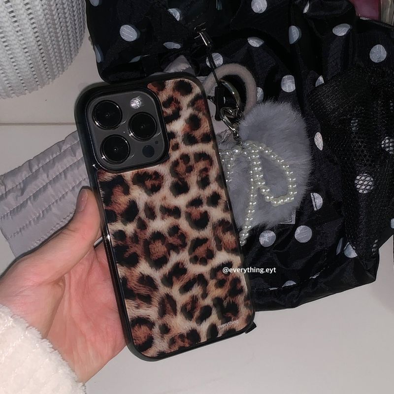 [magsafe glass] leopard fur case - brown