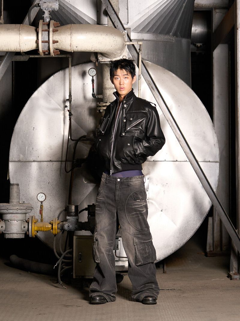 Leather Cargo 3way Jacket (Black)