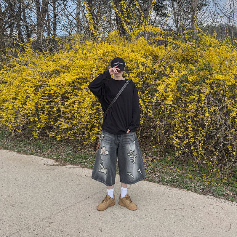 Level-Distressed Bermuda Denim Shorts