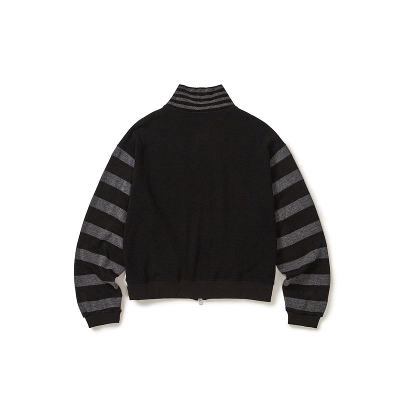 Stripe knit zip-up jacket / Black