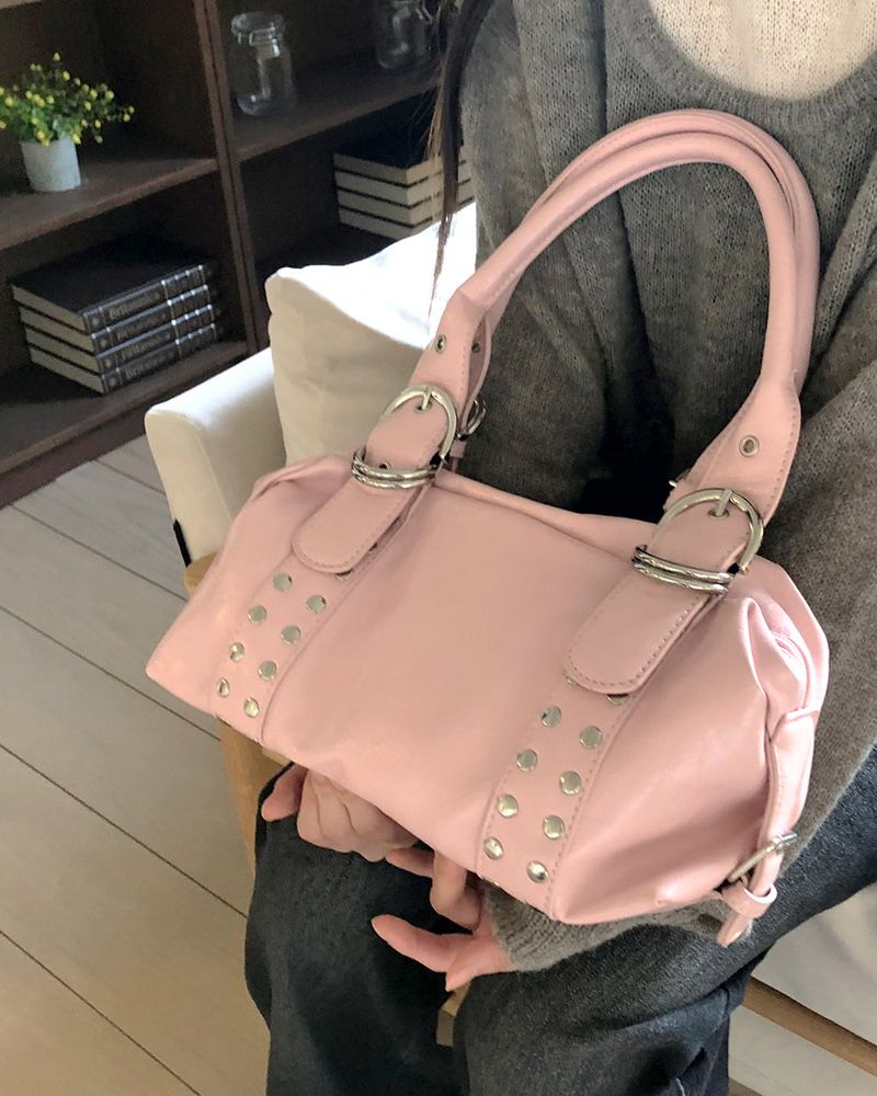 Clune Stud Eyelet Buckle Leather Shoulder Bag