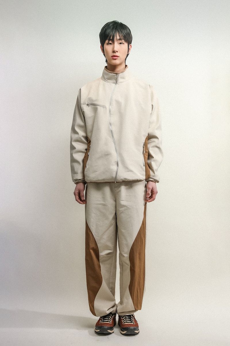 ASYMMETRIC WAVE PANTS-BROWN ECRU