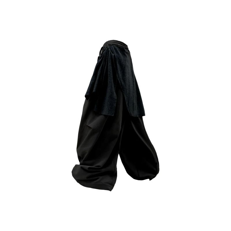 RELABEL('LABEL) detachable pleated solid deconstructed casual wide-leg sweatpants with elastic waist