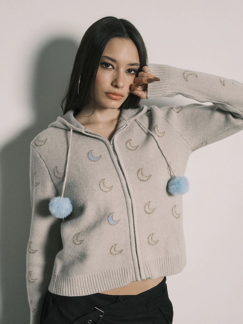 MOON KNITTED ZIP-UP HOODIE (IVORY)