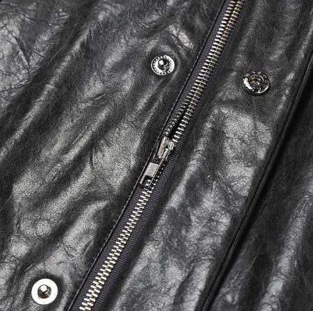 Seri glossy crack leather hoodie field jacket