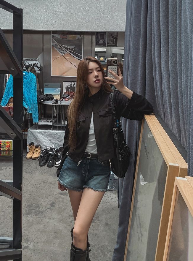 Liberal Crop Two-Way Biker Jacket