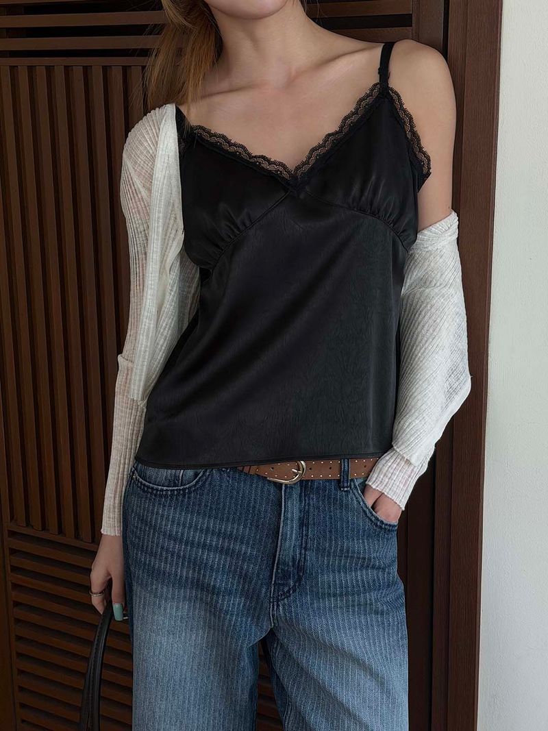 Lace satin blouse sleeveless(2color)
