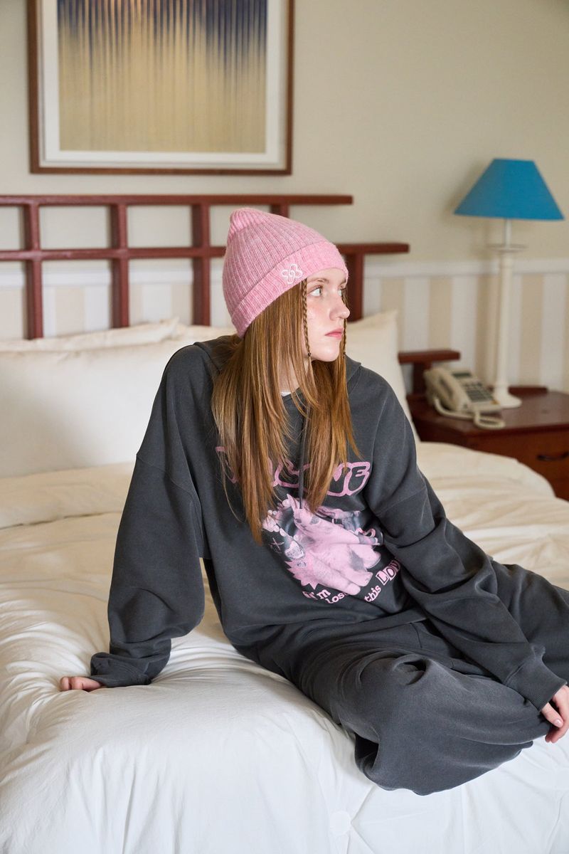 MEOW PRINTING HOOD T CHARCOAL