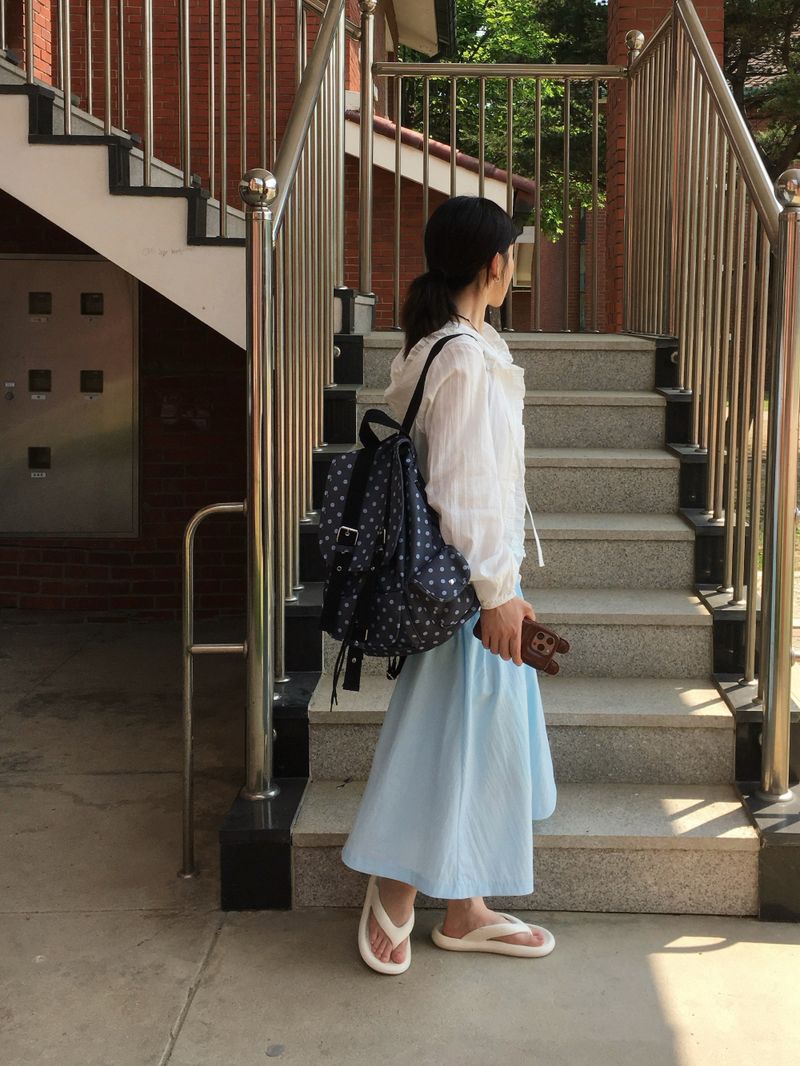 Button Minimal Pin-tuck Sagging Skirt (3c)