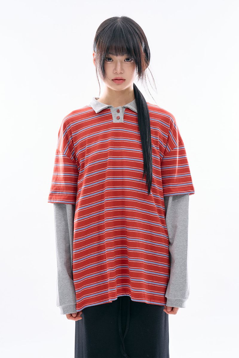 Raucohouse（ラウコハウス）の「ダニエルレイヤードカラーレッドTシャツ（トップス）」
