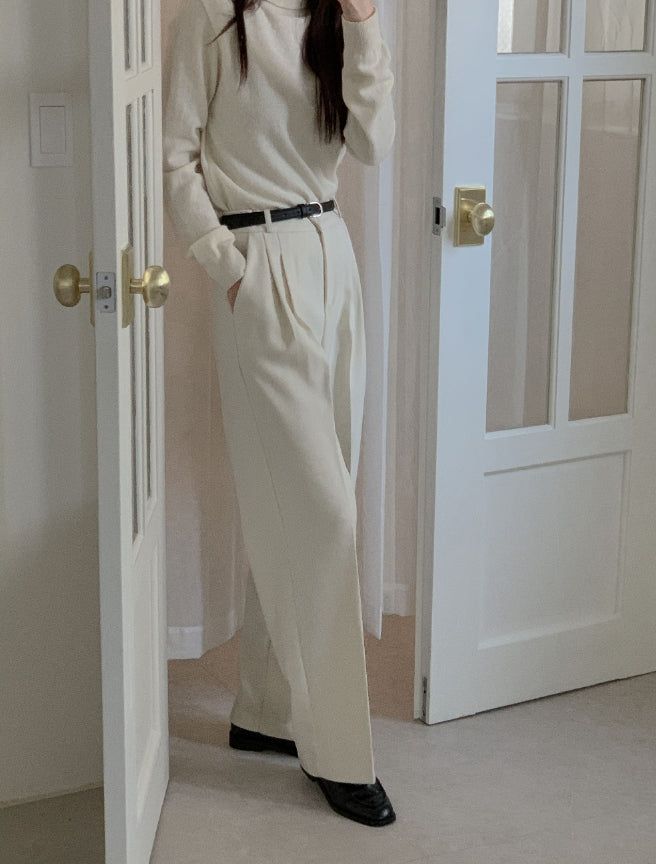 luch wool pintuck wide slacks