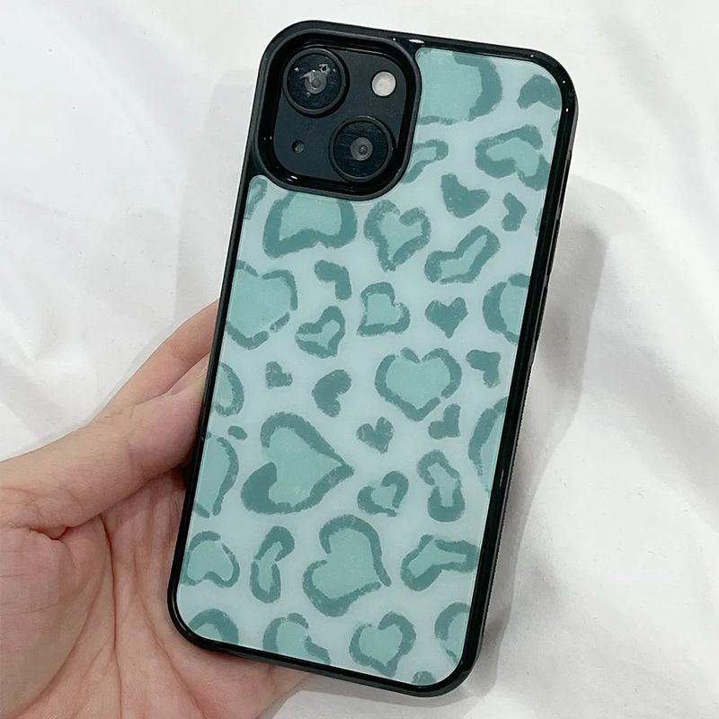 [MADE][Glass Bumper Case] Heart Leopard Drawing Case ⋆ Mint