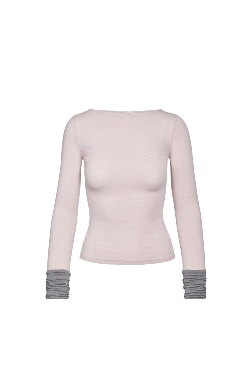 Innermuseum（インナーミュージアム）の「Boat Neck Two-Tone Long Sleeve Top (PINKGREY)（Tops）」