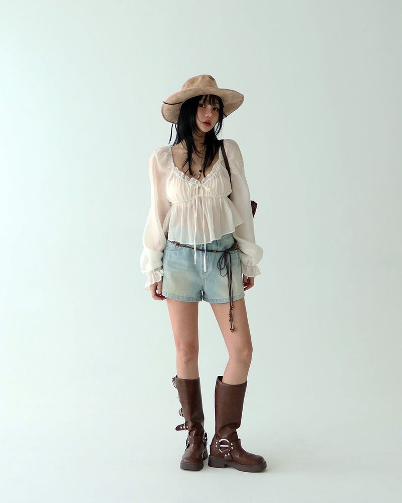 protective chic frill see-through blouse
